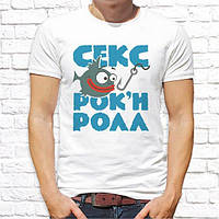 Мужская футболка с принтом для рыбаков "Секс Рыба Рок'н Ролл" XXL, Белый Push IT