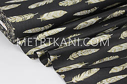 Тканина ранфорс Туреччина 240 см "Пер'я" (глітер) золоті на чорному No WH-2960-12