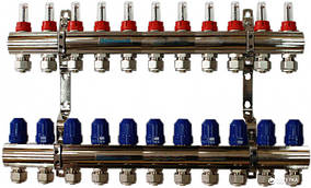 Колектор "GROSS" для теплої підлоги латунний на 11 контурів