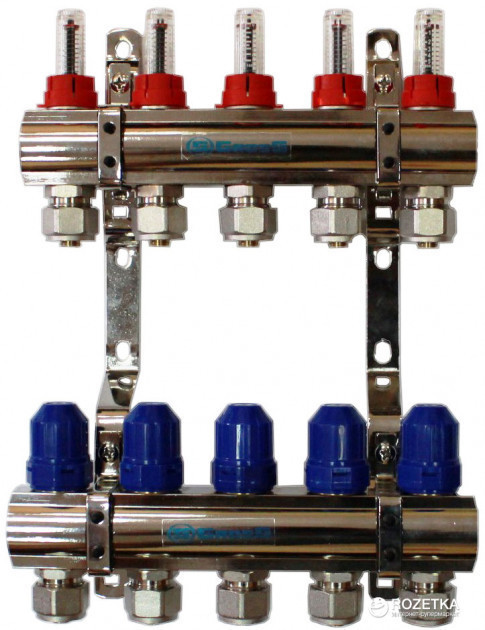 Колектор "GROSS" для теплої підлоги латунний на 5 контурів, фото 1