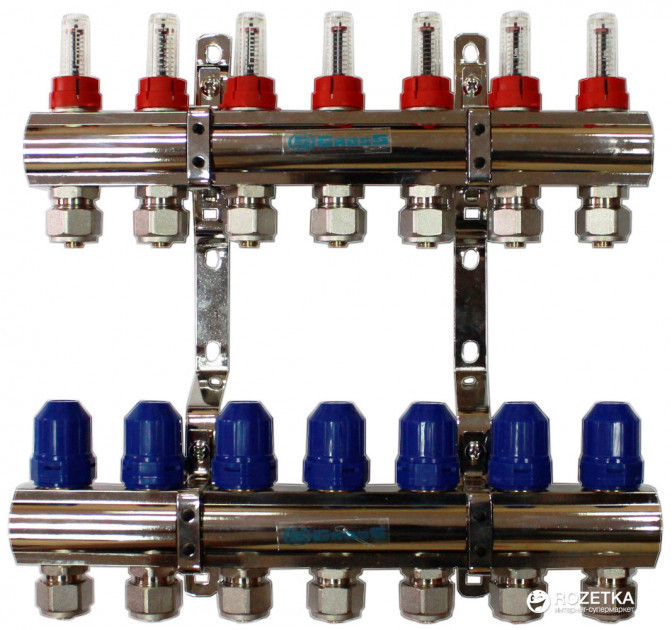 Колектор "GROSS" для теплої підлоги латунний на 7 контурів