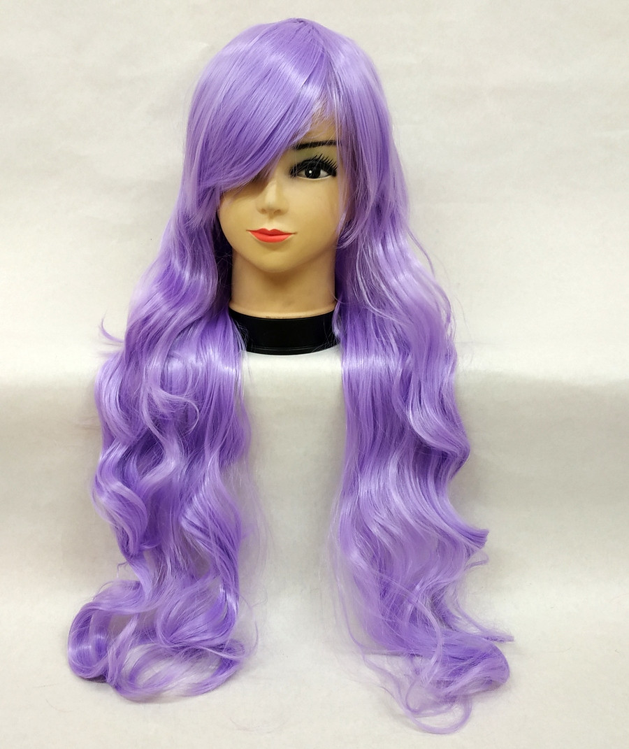 Перука фіолетова світла довга хвиляста з довгим чубчиком жіноча для жінок 80см зі штучного волосся