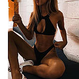 Роздільний Купальник жіночий із застібкою на шиї, розмір S (чорний), фото 4