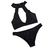 Роздільний Купальник жіночий із застібкою на шиї, розмір S (чорний), фото 5