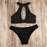 Роздільний Купальник жіночий із застібкою на шиї, розмір S (чорний), фото 9