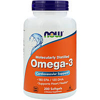 Омега 3, поддержка сердца, Omega-3, Now Foods, 180 EPA/120 DHA, 200 капсул