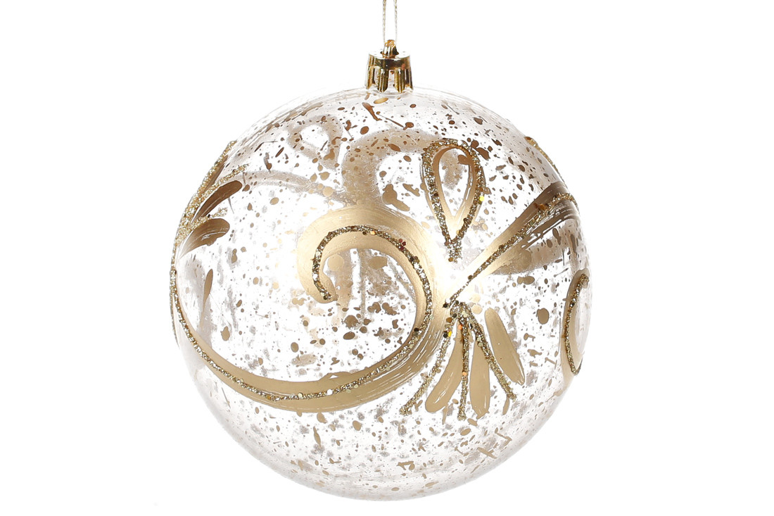 Ялинковий шар 10 см, колір: прозорий антик з золотим візерунком 12шт
