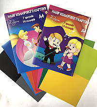 Картон кольоровий А4 "Дует", 7 аркушів (14 цв)