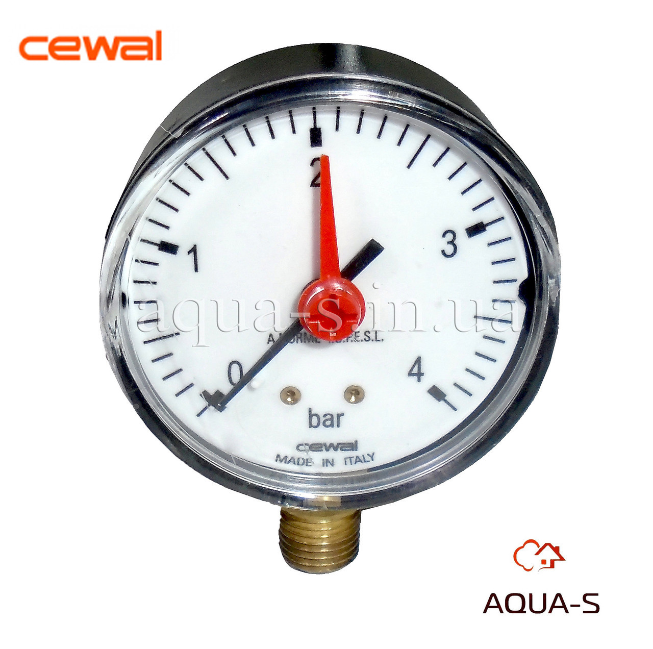 Манометр для води CEWAL (вертикальний) 6 барів G 1/4" (D 63 мм.) з індикатором (Італія)