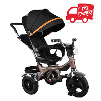 Трехколесный детский велосипед VELOBABY GS-401 Черный на золотой раме. БЕСПЛАТНАЯ доставка!