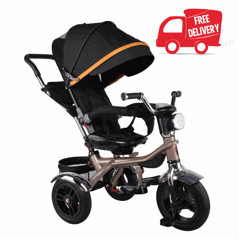 Трехколесный детский велосипед VELOBABY GS-401 Черный на золотой раме. БЕСПЛАТНАЯ доставка! - фото 1 - id-p1000067863