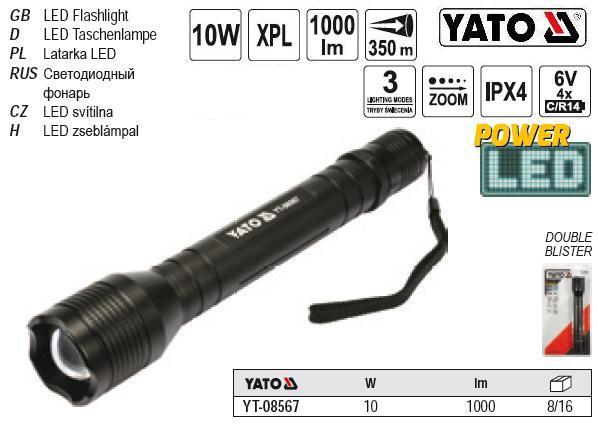Фонарик YATO Польща ліхтар світлодіод XPL CREE Р=10 Вт YT-08567