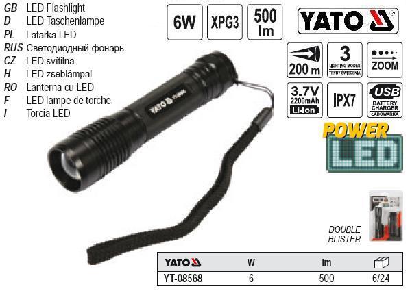Ліхтар світлодіод XPG3 CREE Li-Ion 2.2A Р=6 Вт YATO Польща YT-08568