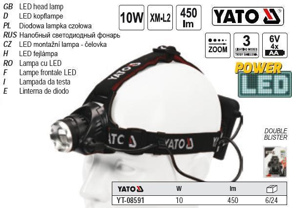 Ліхтар світлодіод XM-L2 CREE 3 режими Р=10 Вт YATO Польща YT-08591