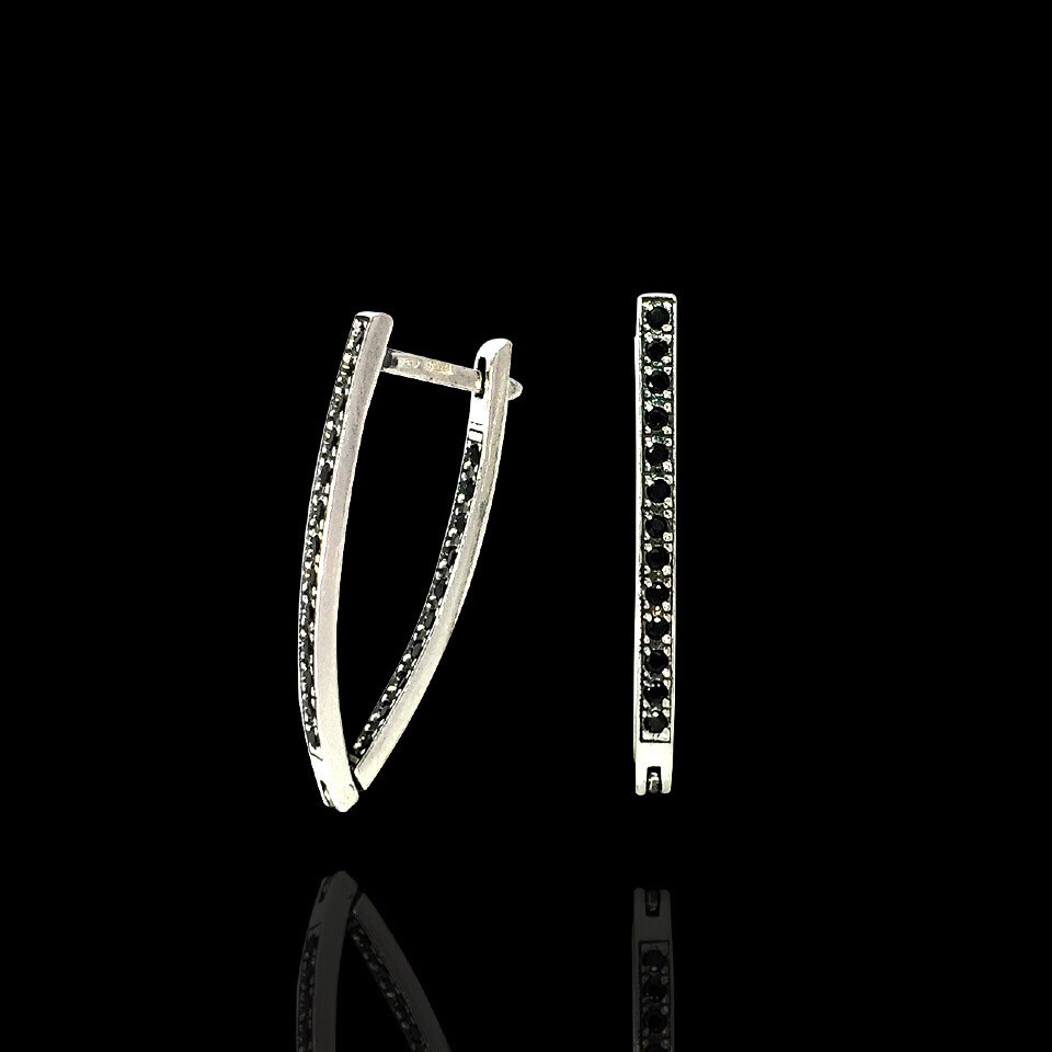 Срібні сережки з чорними фіанітами, 46 камінців