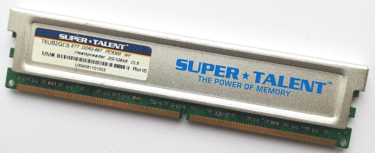 Игровая оперативная память Super Talent DDR2 2Gb 667MHz PC2 5300U CL5 (T6UB2GC5) Б/У