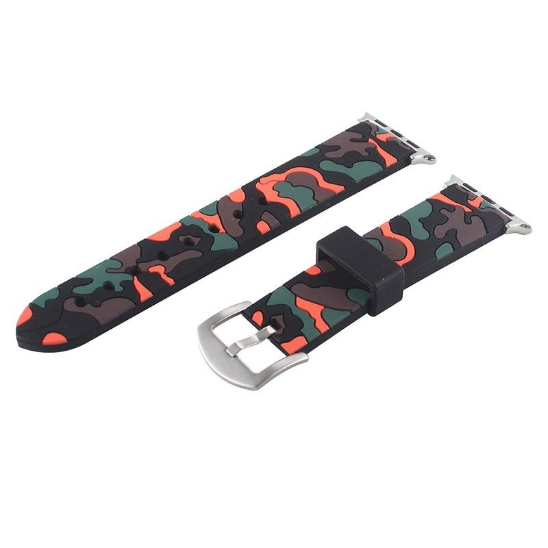 Ремінець для годинника Apple Watch 42 мм 44 мм силіконовий з пряжкою, Camouflage with orange