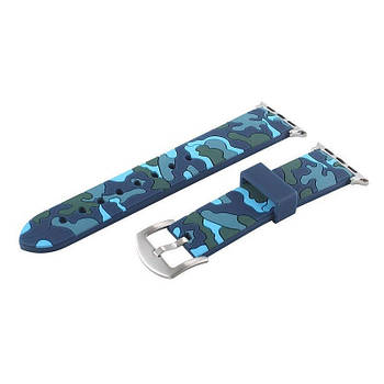 Ремінець для годинника Apple Watch 42 мм 44 мм силіконовий з пряжкою, Camouflage with blue