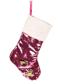Новорічний чобіт "Паєтки рожеві" 53 см, носок для новорічних декорацій, колір рожевий