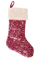 Новогодний сапог "Узоры розовые" 53 см, носок для новогодних декораций, цвет розовый