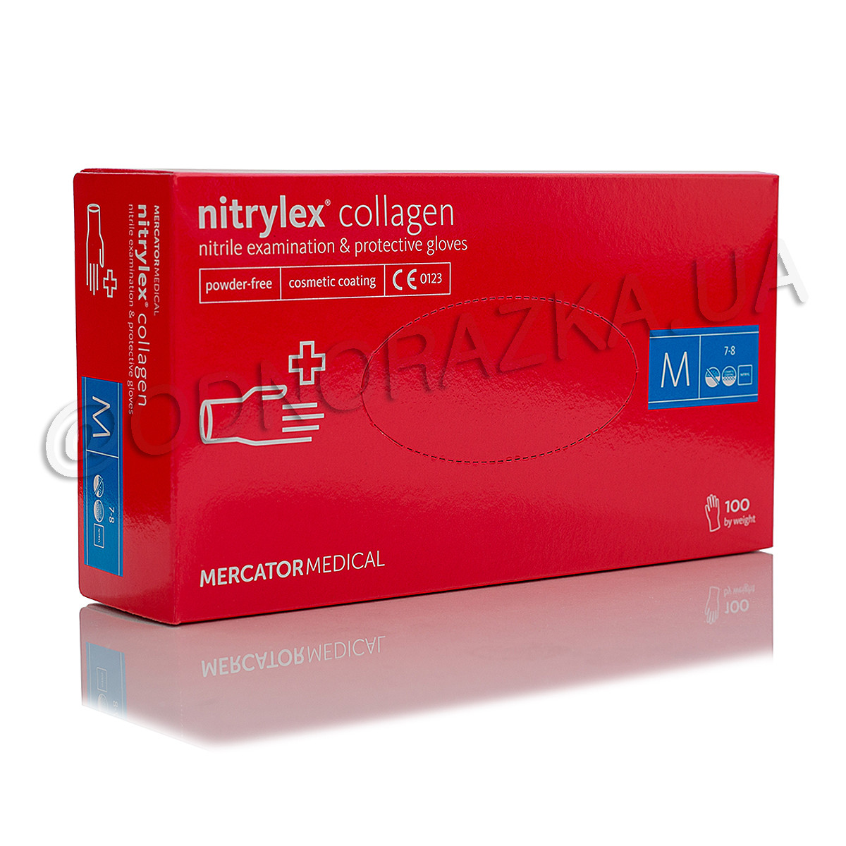Рукавички нітрилові, неопудрені Nitrylex Collagen, розмір М, рожеві, 100 шт