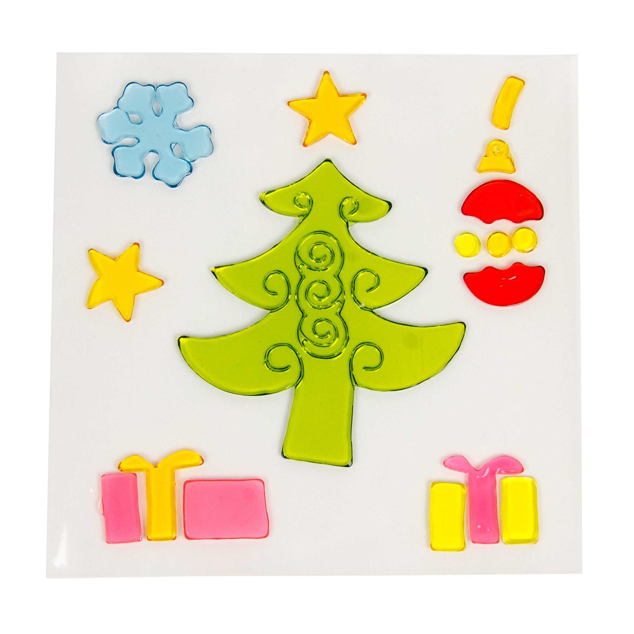 Набір новорічних прикрас - наліпки на вікно ялинка, 18x18 см, різнокольоровий, силікон (000906-3), фото 1