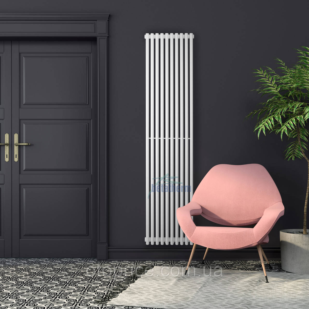 Вертикальний дизайнерський радіатор Praktikum 1 1800/387 Betatherm 8-10 м. кв.
