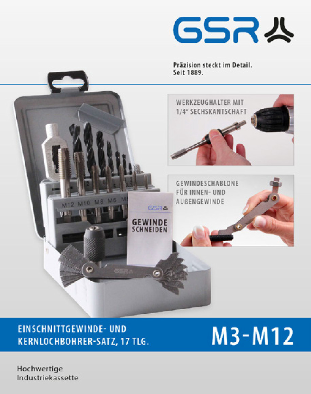 Машинно-ручні мітчики Form B+VW+WZH Satz M3-M12 з свердлами 17 од. GSR Німеччина, фото 1