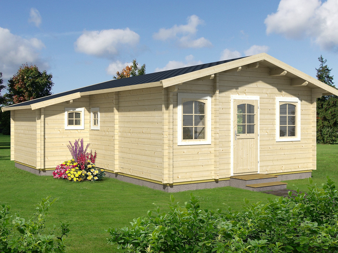 Будинок з термодеревини 48,64 м2. Кредитування будівництва дерев'яних будинків Thermo Wooden House 088