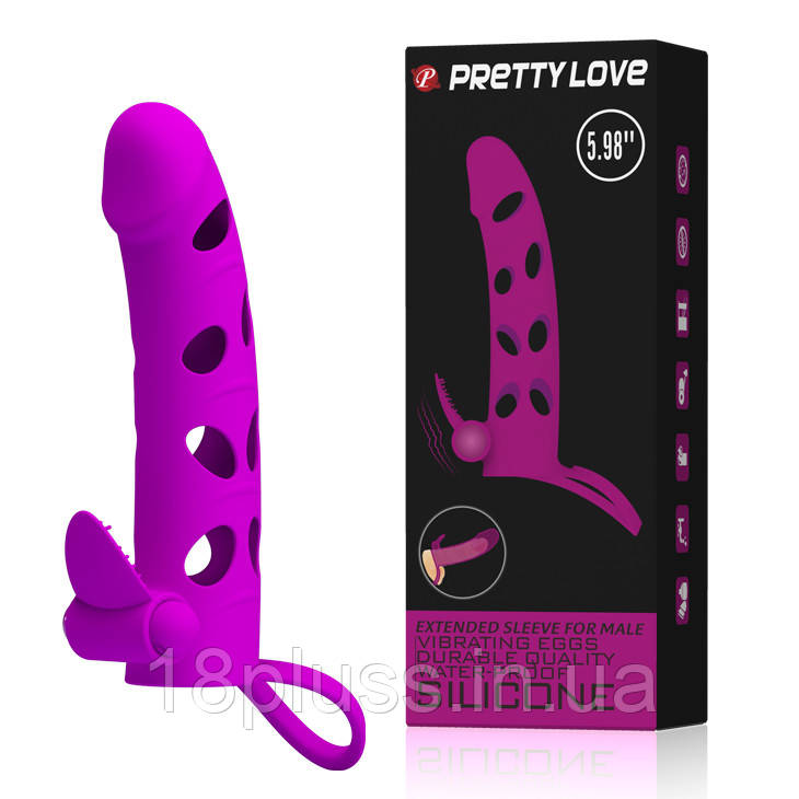 Насадка на член Pretty Love 6" Vibrating Penis Sleeve Pink, фото 1