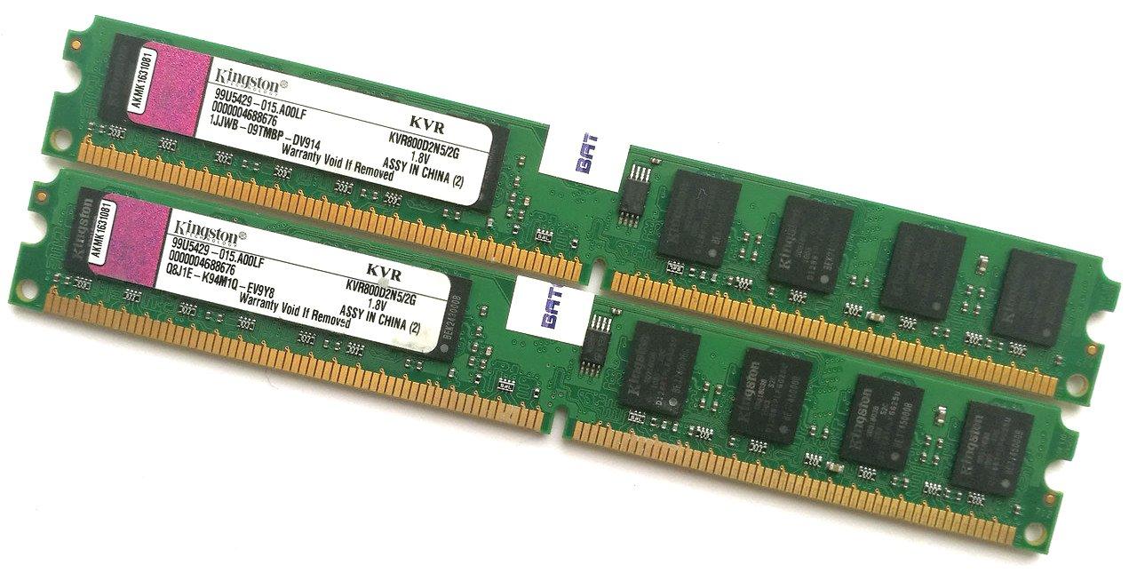 Пара оперативной памяти Kingston DDR2 4Gb (2Gb+2Gb) 800MHz PC2 6400U LP CL5 (KVR800D2N5/2G) Б/У