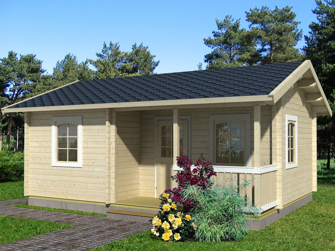 Будинок з термодеревини 38,5 м2. Кредитування будівництва дерев'яних будинків Thermo Wooden House 092