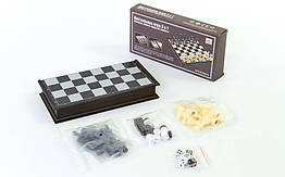 Настільна гра 3 в1 шахи, нарди, шашки магнітні Zelart 56810 (25x25 см)
