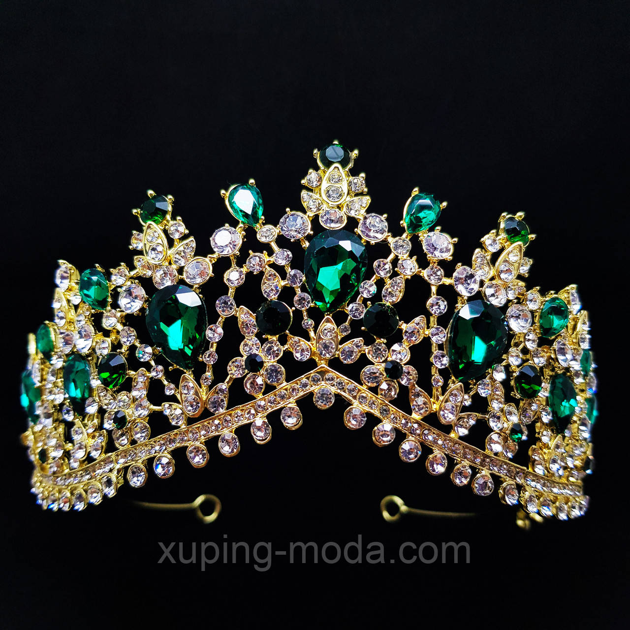 Шикарная корона, диадема, тиара, для конкурса, с зелеными камнями - фото 1 - id-p1000496644