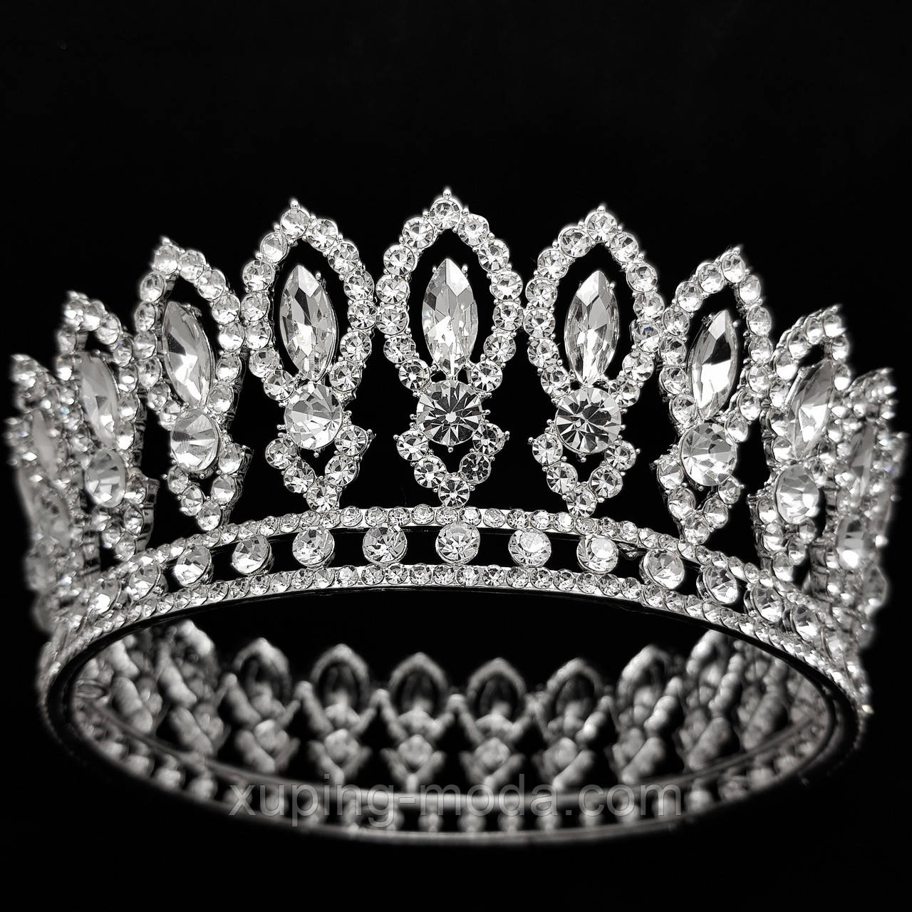 Кругла весільна, корона, тіара для волосся, під срібло, фото 1