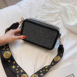 Сумка жіноча в стилі Marc Jacobs Anna Sui з камінчиками (чорна зі сріблястими камінчиками), фото 2