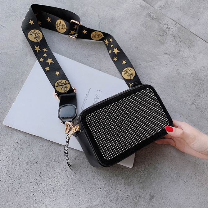 Сумка жіноча в стилі Marc Jacobs Anna Sui з камінчиками (чорна зі сріблястими камінчиками), фото 1