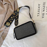 Сумка жіноча в стилі Marc Jacobs Anna Sui з камінчиками (чорна зі сріблястими камінчиками), фото 3