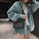 Сумка жіноча в стилі Marc Jacobs Anna Sui з камінчиками (чорна зі сріблястими камінчиками), фото 4