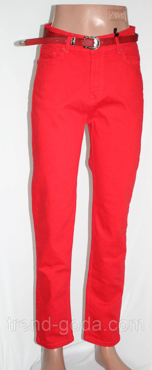 Штани-котон жіночі джинси червоні з пояском Туреччина