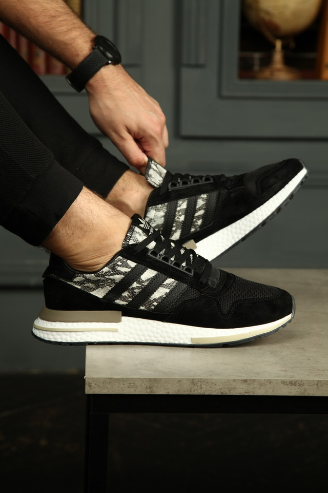 Мужские кроссовки Adidas ZX 500 RM Black Camo / Адидас ЗХ 500 черные замшевые