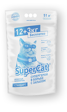 Наповнювач для котів стандарт, Super Cat, 51 л, 12+3 кг, фото 1