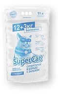 Наповнювач для котів стандарт, Super Cat, 51 л, 12+3 кг