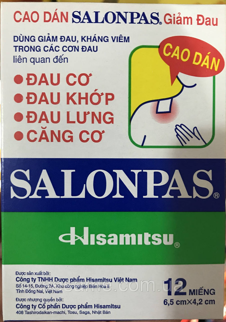 Знеболювальний пластир Салонпас Salonpas 6,5х4,2 12 шт.