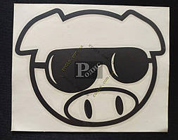 Наклейка на автомобіль Свиня в окулярах, чорна (h=170 мм, l=175 мм)