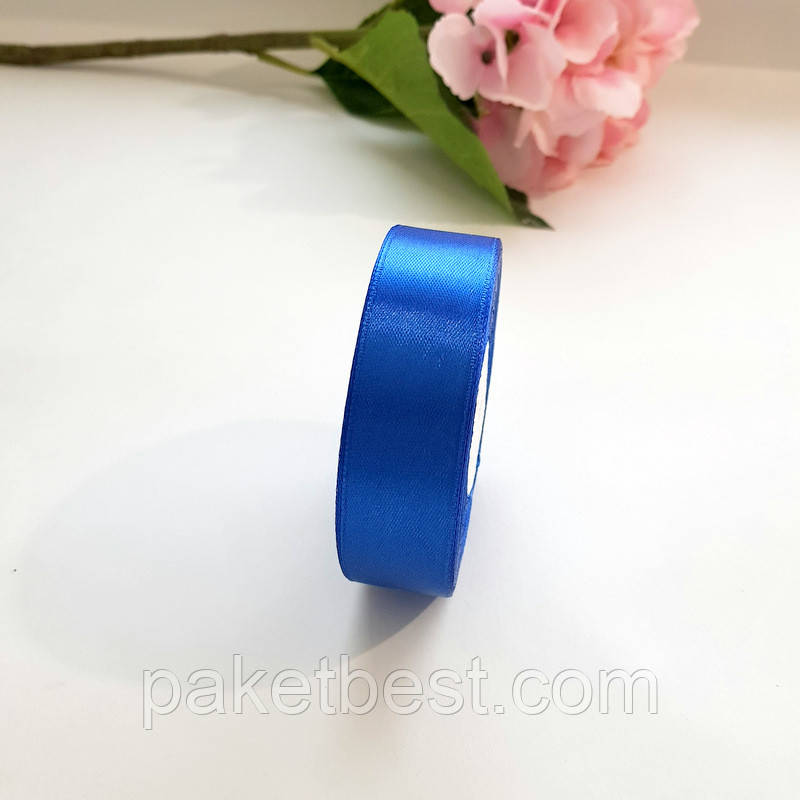 Стрічка атласна 2,5 см/33м Синя, фото 1