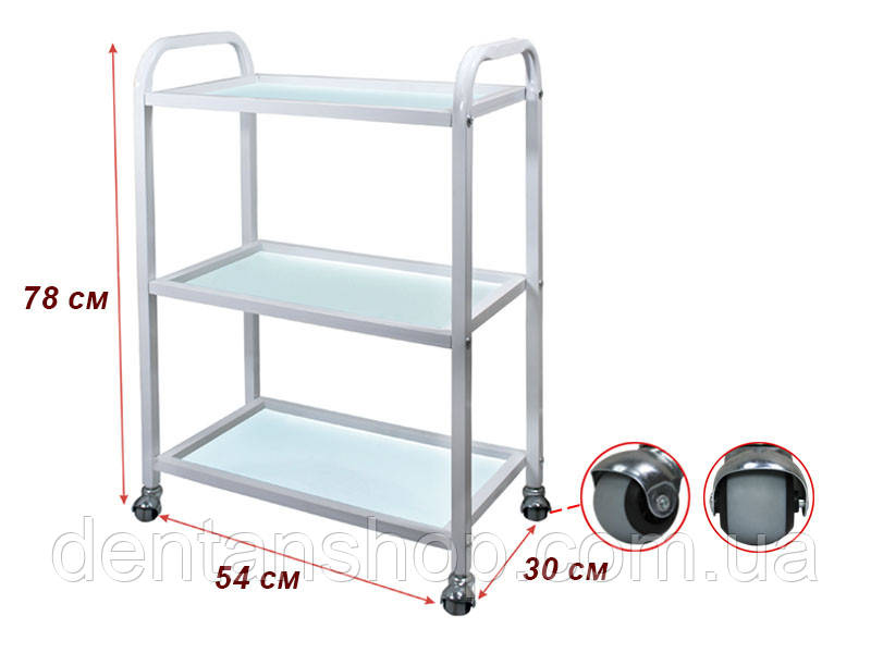 Візок косметологічна / маніпуляційна на 3 полиці Скло Біла мод. 021
