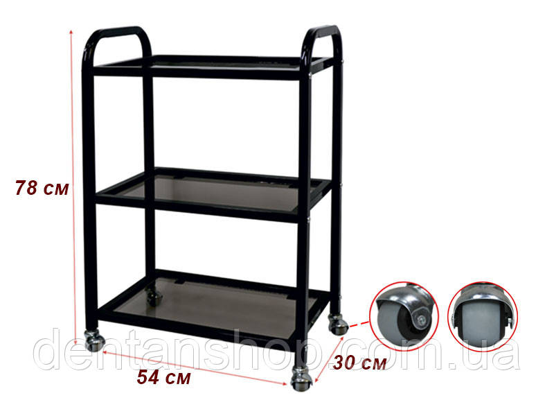 Візок косметологічний/маніпуляційний на 3 полиці Скло, Чорна мода. 021