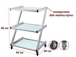 Візок косметологічний/маніпуляційний на 3 полиці мод. 007 скло