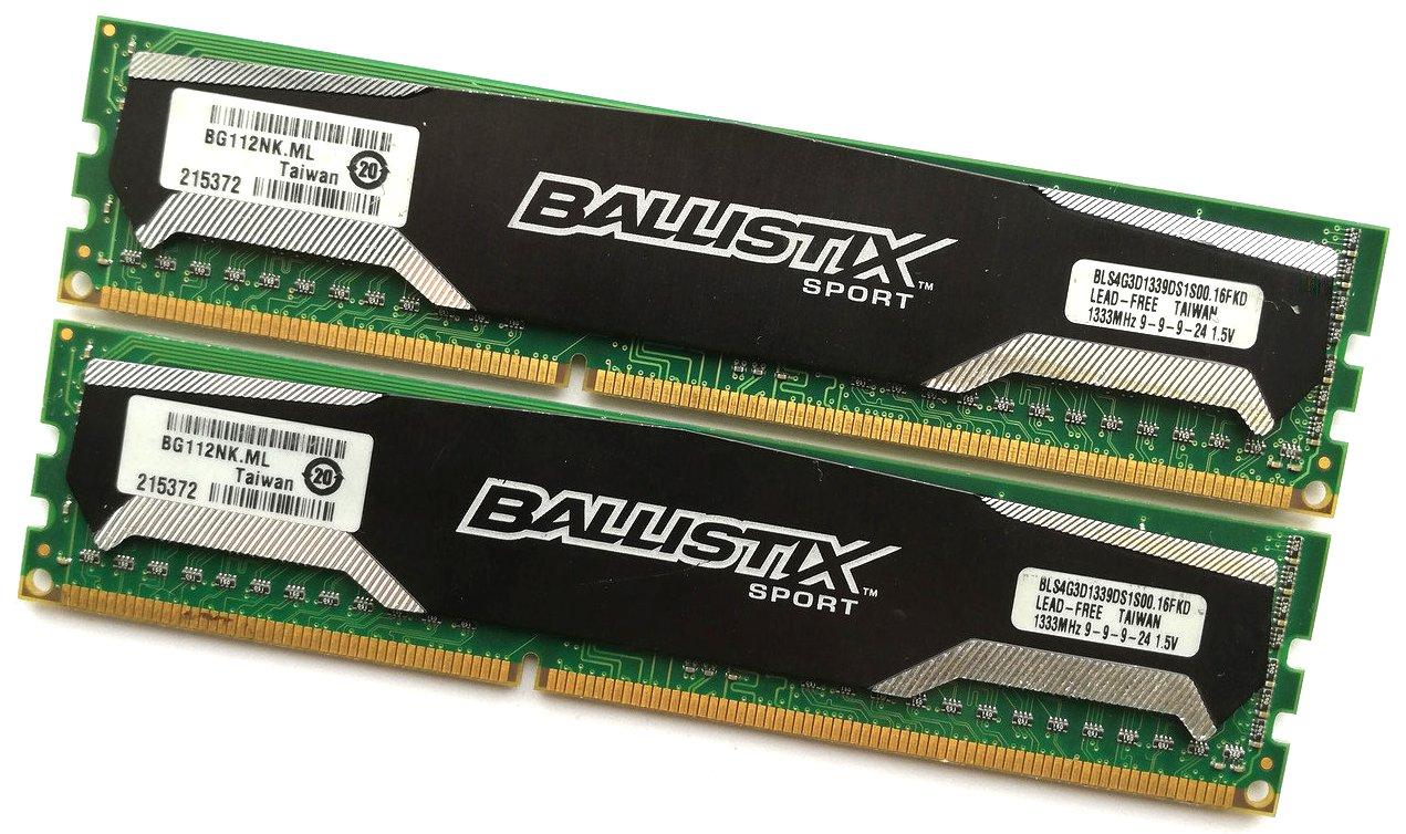 Пара оперативной памяти Crucial Ballistix DDR3 8Gb (4Gb+4G) 1333MHz 10600U CL9 (BLS4G3D1339DS1S00) Б/У